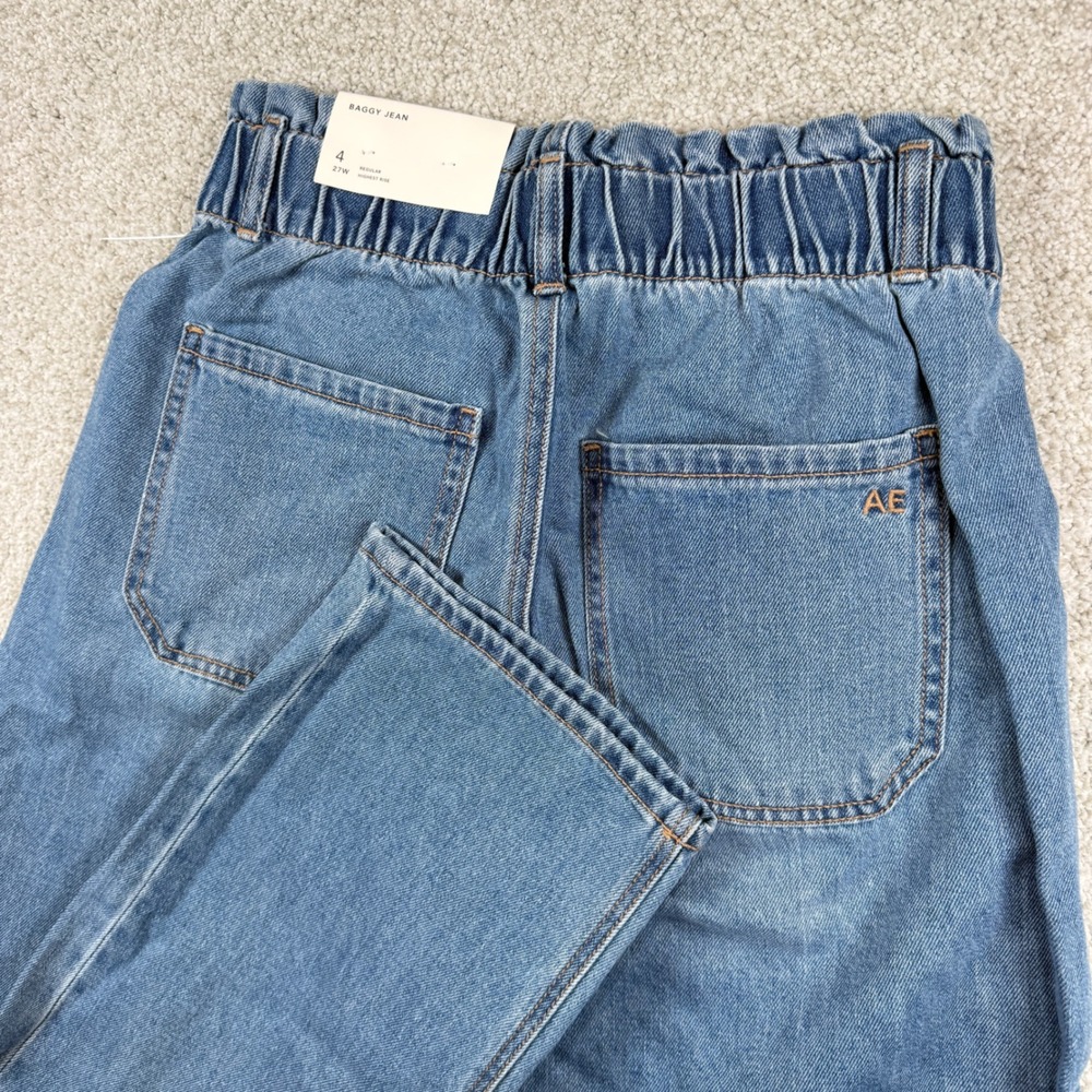 American Eagle Baggy Jeans Womens 4 Blue Highest Rise Elastic Waist 043043736854